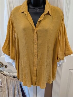 Cato Mustard Button-Front Casual Blouse